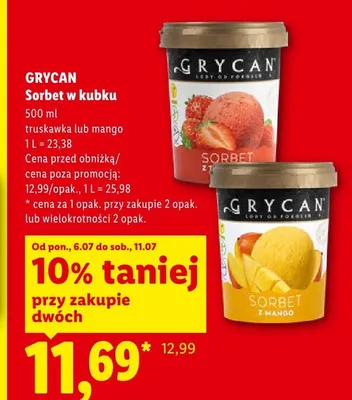 Sorbet w kubku truskawka Grycan promocja w Lidl