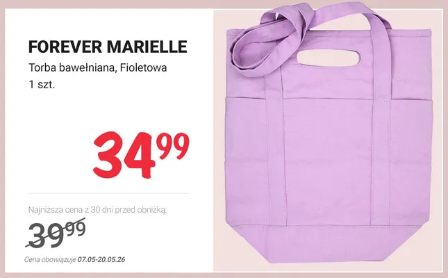 Torba bawełniana fioletowa FOREVER MARIELLE promocja w Rossmann