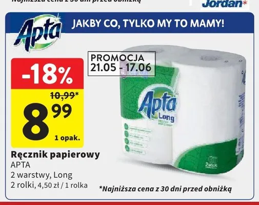 Ręcznik papierowy Apta Long 2-pak promocja w Intermarche