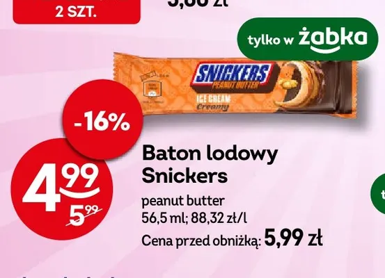 Baton lodowy Snickers peanut butter promocja w Żabka