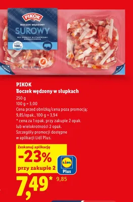 Boczek wędzony w słupkach Pikok promocja w Lidl
