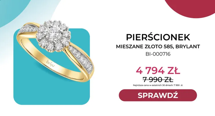 Pierścionek mieszane złoto 585 brylant BI-000716 Briju promocja w Briju
