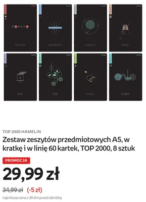 Zestaw zeszytów przedmiotowych A5 w kratkę i w linię 60 kartek TOP 2000 Hamelin 8-pak promocja w Empik