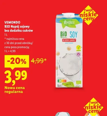 Napój sojowy bez dodatku cukrów Vemondo promocja w Lidl