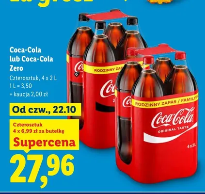 Napój gazowany Coca-Cola 4-pak 2 l promocja w Lidl