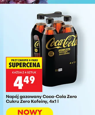 Napój gazowany Coca-Cola Zero Cukru Zero Kofeiny 4-pak 1 l promocja w Biedronka