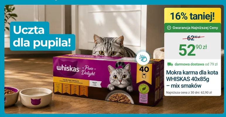 Mokra karma dla kota Whiskas Pure Delight 40-pak 85 g mix smaków promocja w ERLI