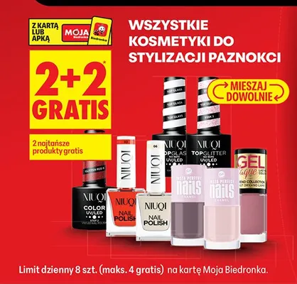 Wszystkie kosmetyki do stylizacji paznokci 2+2 GRATIS promocja w Biedronka