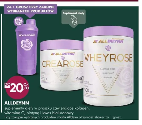 Suplementy diety w proszku zawierające kolagen, witaminę C, biotynę i kwas hialuronowy Alldeynn promocja w Super-Pharm