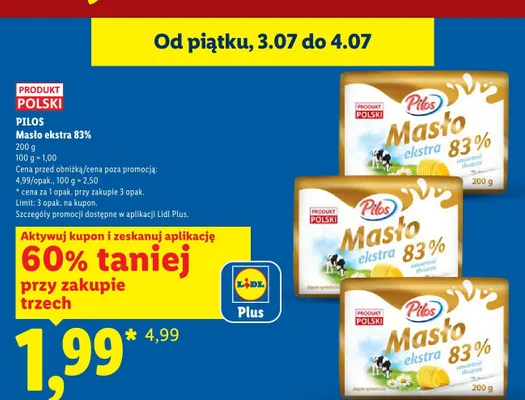 Masło ekstra 83% Pilos promocja w Lidl