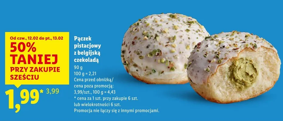 Pączek pistacjowy z belgijską czekoladą promocja w Lidl