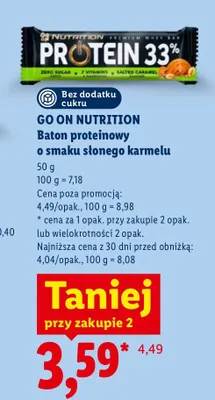 Baton proteinowy o smaku słonego karmelu Go On Nutrition promocja w Lidl
