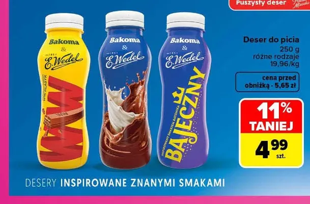 Deser do picia Ptasie Mleczko Bakoma & E.Wedel promocja w Carrefour