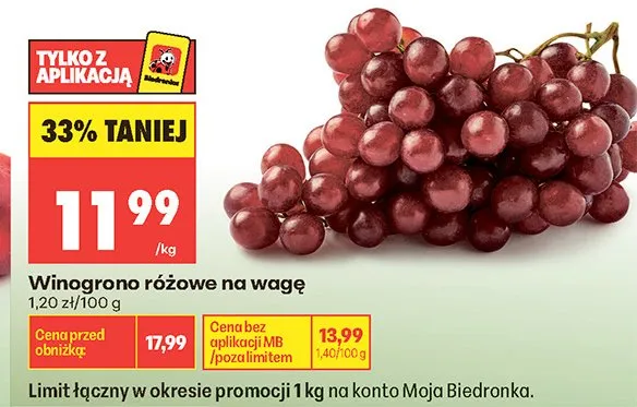Winogrono różowe na wagę promocja w Biedronka