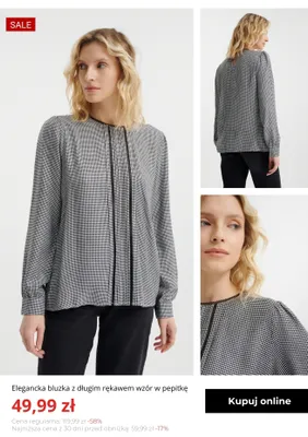 Elegancka bluzka z długim rękawem wzór w pepitkę Greenpoint promocja w Greenpoint