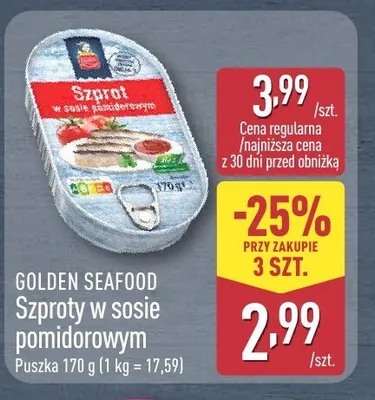 Szproty w sosie pomidorowym Golden Seafood promocja w Aldi