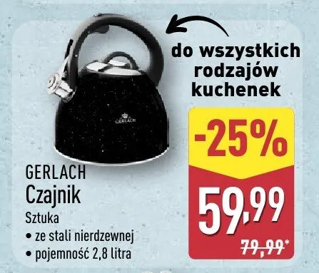 Czajnik ze stali nierdzewnej o pojemności 2,8 litra promocja w Aldi