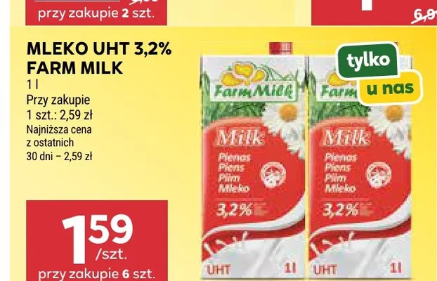 Mleko UHT Farm Milk 3,2% promocja w Stokrotka