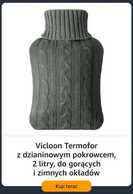 Vicloon termofor z dzianinowym pokrowcem 2 litry do gorących i zimnych okładów promocja w Amazon