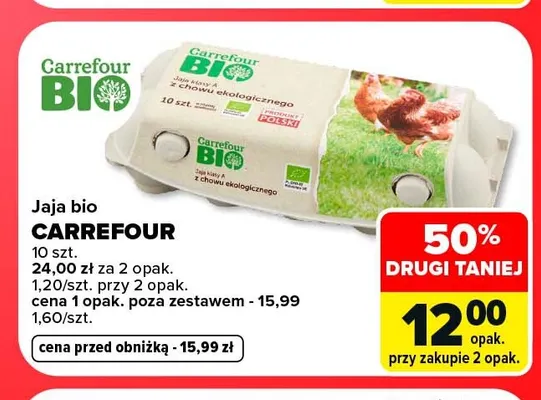 Jajka kurze bio Carrefour promocja w Carrefour Market