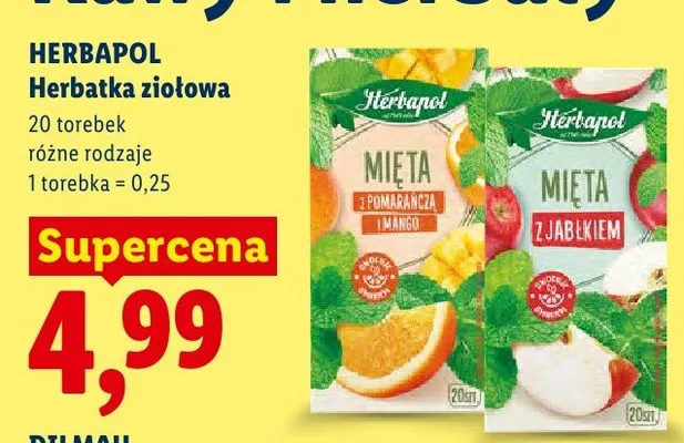 Herbatka ziołowa Herbapol Mięta z pomarańczą i mango 20-pak promocja w Lidl