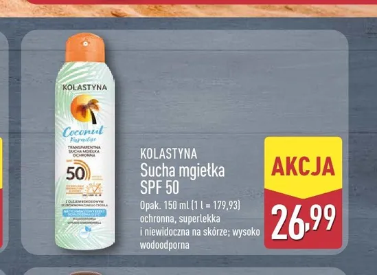 Sucha mgiełka SPF 50 Kolastyna promocja w Aldi