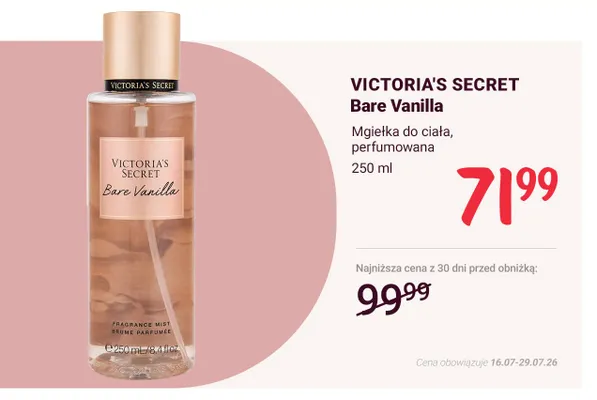 Mgiełka do ciała Victoria's Secret Bare Vanilla promocja w Rossmann
