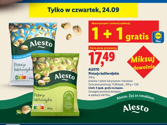 Pistacje kalifornijskie prażone i solone Alesto promocja w Lidl