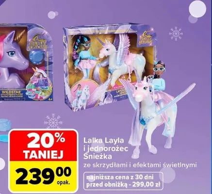 Lalka Layla i jednorożec Śnieżka ze skrzydłami i efektami świetlnymi Unicorn Academy promocja w Carrefour