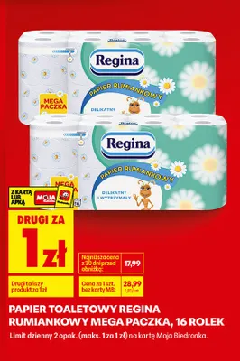 Papier toaletowy Regina rumiankowy mega paczka 16 rolek promocja w Biedronka