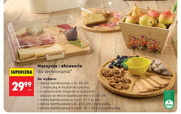 4 ceramiczne miseczki w kształcie arbuza na desce bambusowej o śr. 25 cm promocja w Biedronka