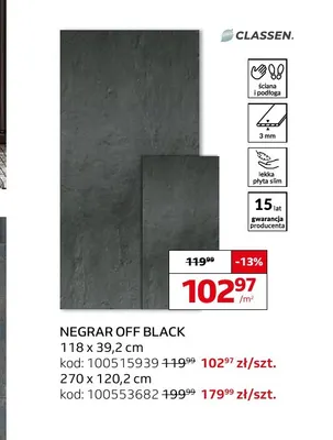 Płyta ścienna Negrar Off Black Classen promocja w Komfort