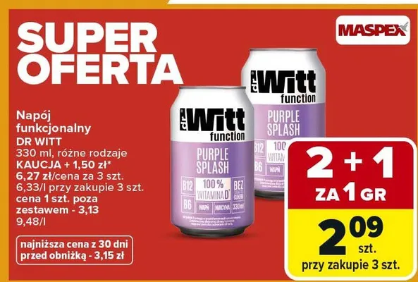 Napój funkcjonalny Purple Splash promocja w Carrefour Market