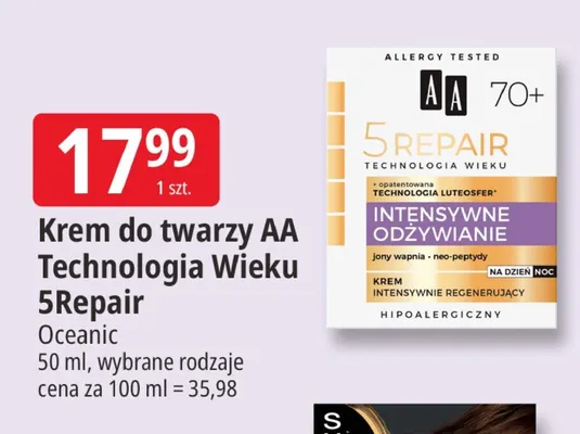 Krem do twarzy AA Technologia Wieku 5Repair promocja w Leclerc