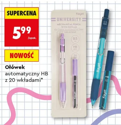 Ołówek automatyczny HB Kayet z 20 wkładami promocja w Biedronka