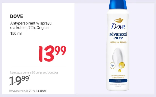 Antyperspirant w sprayu dla kobiet 72h Original Dove promocja w Rossmann