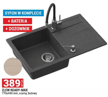 Zlew Ready-Max 770x440 mm, czarny, beżowy promocja w Merkury Market
