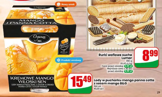 Lody w pucharku mango panna cotta z sosem mango B&G promocja w Dino