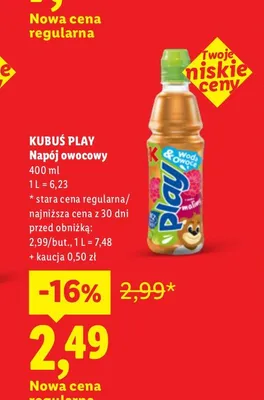 Napój owocowy Kubuś Play malina promocja w Lidl