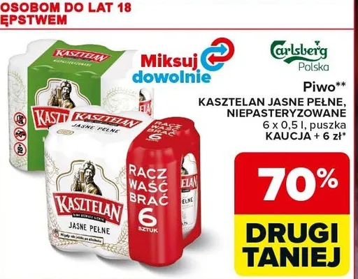 Piwo Kasztelan Jasne Pełne Niepasteryzowane puszka promocja w Carrefour