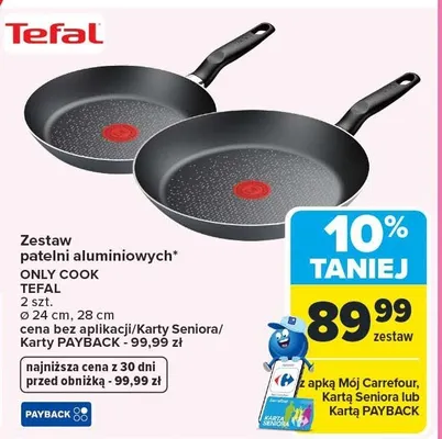 Zestaw patelni aluminiowych Only Cook Tefal 2 szt. ø 24 cm, 28 cm promocja w Carrefour