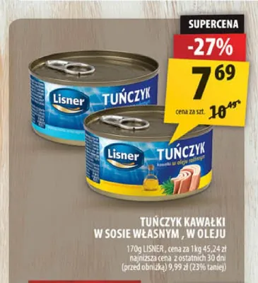 Tuńczyk kawałki w oleju Lisner promocja w Arhelan
