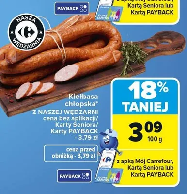 Kiełbasa chłopska Z NASZEJ WĘDZARNI promocja w Carrefour