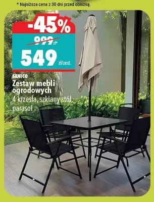 Zestaw mebli ogrodowych 4 krzesła, szklany stół, parasol promocja w Biedronka Home