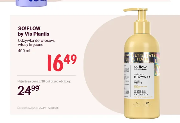 Odżywka do włosów SO!FLOW by Vis Plantis włosy kręcone promocja w Rossmann