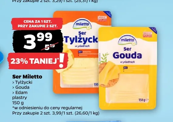 Ser tylżycki w plastrach Miletto promocja w Netto