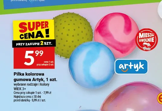 Piłka kolorowa gumowa Artyk promocja w Twój Market