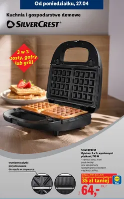 Opiekacz 3 w 1 z wymiennymi płytkami, 750W promocja w Lidl