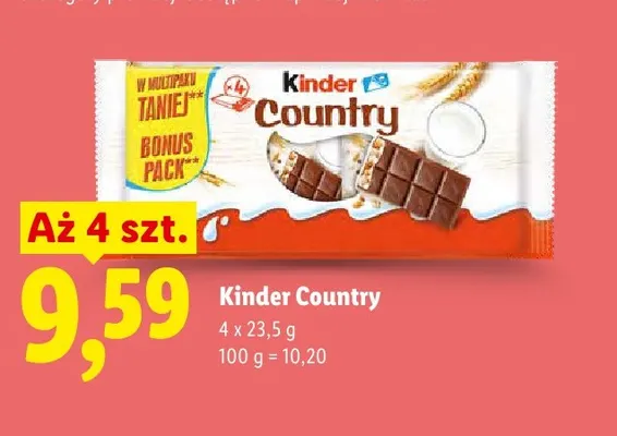 Baton Kinder Country 4-pak promocja w Lidl