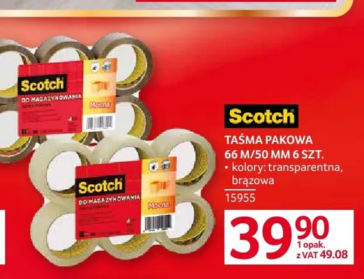 Taśma pakowa 66 m/50 mm 6-pak Scotch promocja w Selgros